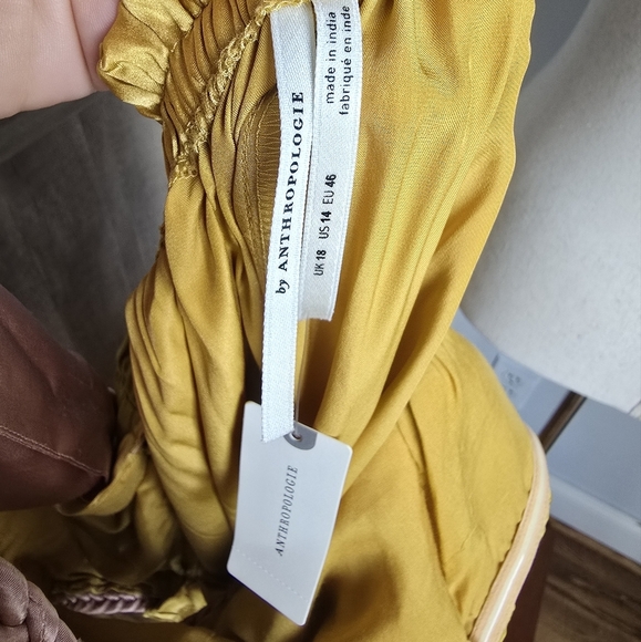 Anthropologie, New, Yellow Silk Colorblocked Silk Midi Halter Sun Dress, Size 14 - Picture 13 of 16